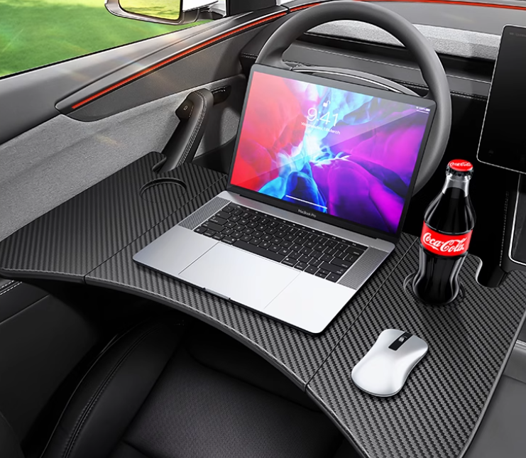 Tesla Foldable Car Tray Table Carbon Fibre Look + Bag